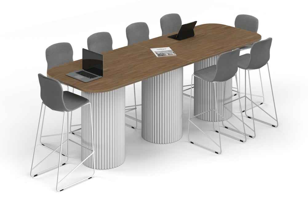 Baobab Circular Base Counter Rectangular Table - Large Rounded Corners [3000L x 1000W with Large Rounded Corners]-white leg salvage oak 