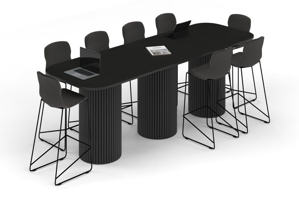 Baobab Circular Base Counter Rectangular Table - Large Rounded Corners [3000L x 1000W with Large Rounded Corners]-black leg black wood grain 
