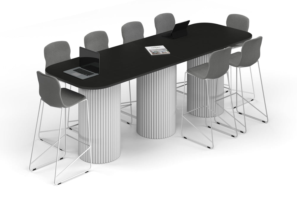 Baobab Circular Base Counter Rectangular Table - Large Rounded Corners [3000L x 1000W with Large Rounded Corners]-white leg black wood grain 