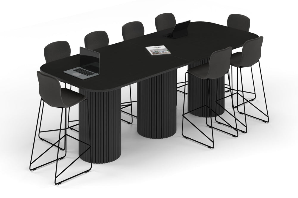 Baobab Circular Base Counter Rectangular Table - Large Rounded Corners [3000L x 1200W with Large Rounded Corners]-black leg black wood grain 