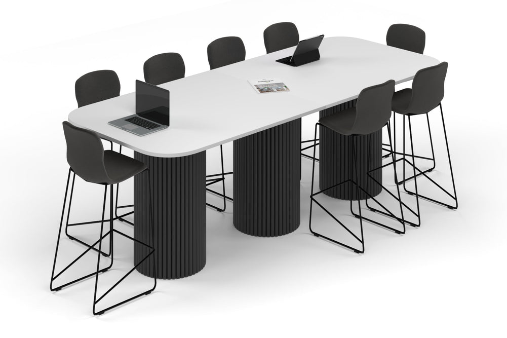Baobab Circular Base Counter Rectangular Table - Large Rounded Corners [3000L x 1200W with Large Rounded Corners]-black leg white 