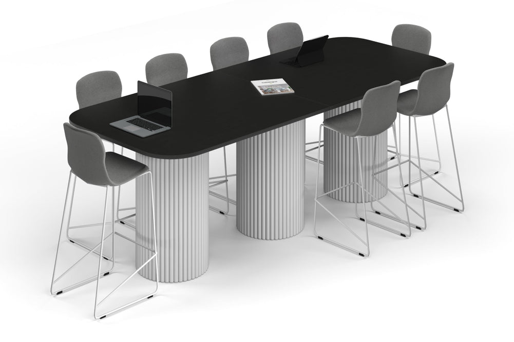Baobab Circular Base Counter Rectangular Table - Large Rounded Corners [3000L x 1200W with Large Rounded Corners]-white leg black wood grain 
