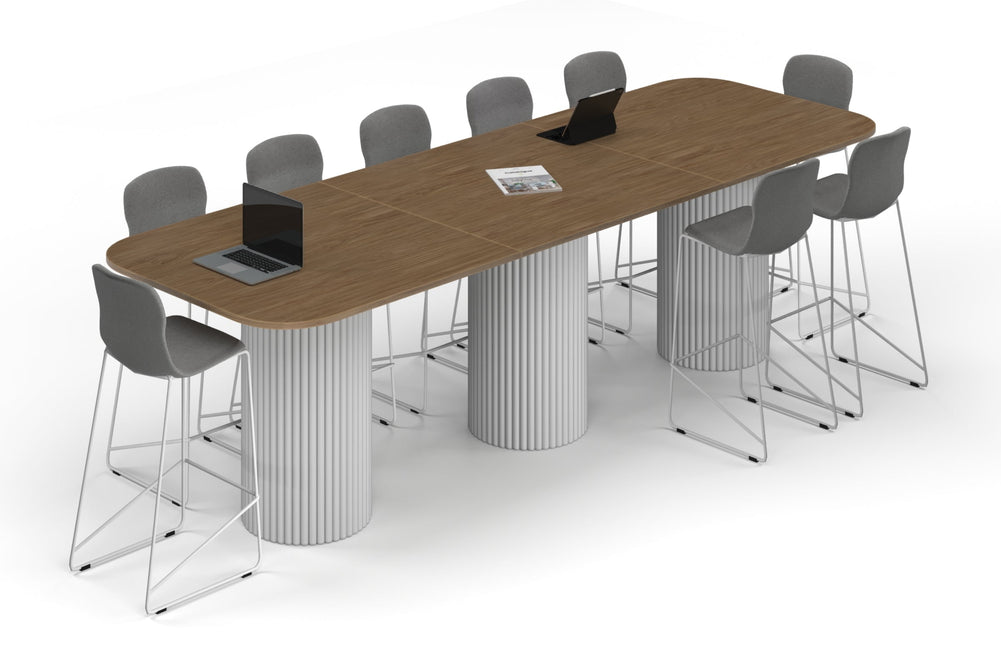 Baobab Circular Base Counter Rectangular Table - Large Rounded Corners [3600L x 1200W with Large Rounded Corners]-white leg salvage oak 