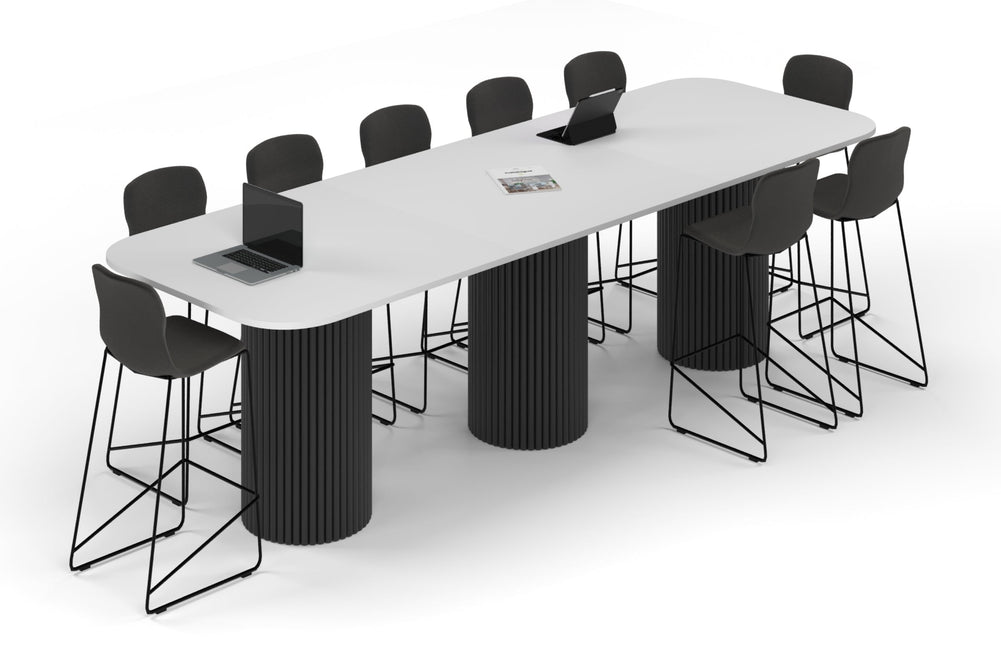 Baobab Circular Base Counter Rectangular Table - Large Rounded Corners [3600L x 1200W with Large Rounded Corners]-black leg white 