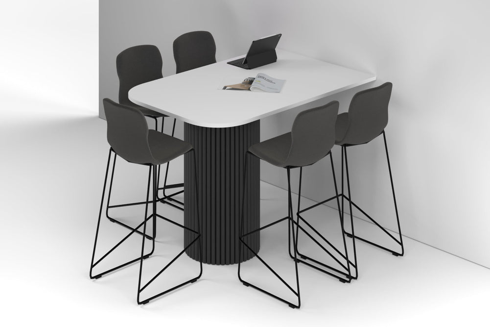 Baobab Circular Base Half Counter Rectangular Table - Large Rounded Corners [1500L x 1000W with Large Rounded Corners]-black leg white 
