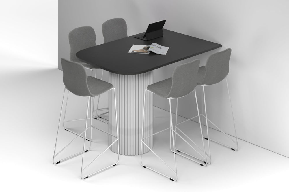 Baobab Circular Base Half Counter Rectangular Table - Large Rounded Corners [1500L x 1000W with Large Rounded Corners]-white leg black wood grain 