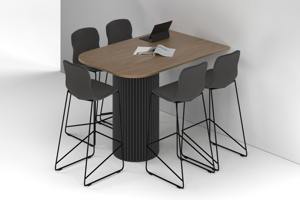 Baobab Circular Base Half Counter Rectangular Table - Large Rounded Corners [1500L x 1000W with Large Rounded Corners]-black leg salvage oak 