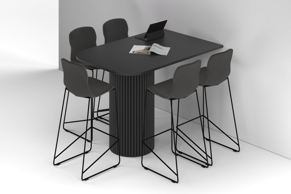 Baobab Circular Base Half Counter Rectangular Table - Large Rounded Corners [1500L x 1000W with Large Rounded Corners]-black leg black wood grain 