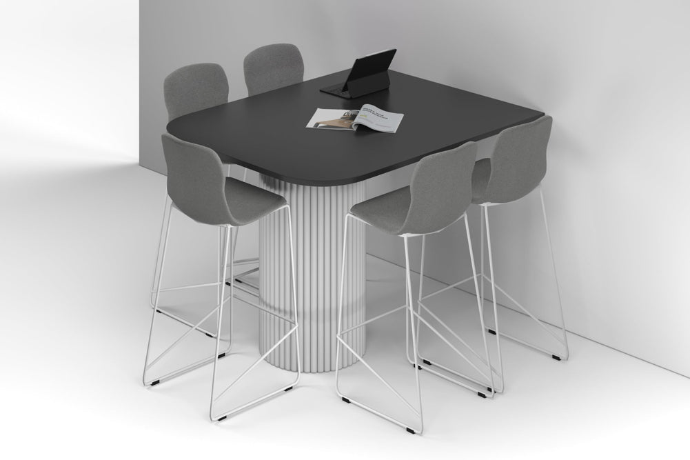 Baobab Circular Base Half Counter Rectangular Table - Large Rounded Corners [1500L x 1200W with Large Rounded Corners]-white leg black wood grain 