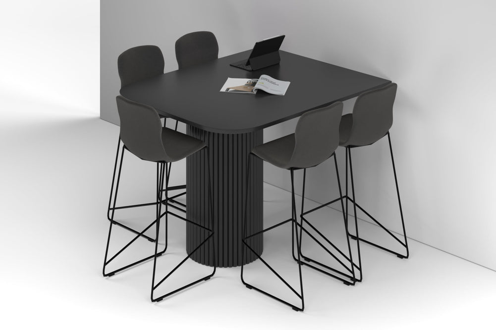 Baobab Circular Base Half Counter Rectangular Table - Large Rounded Corners [1500L x 1200W with Large Rounded Corners]-black leg black wood grain 