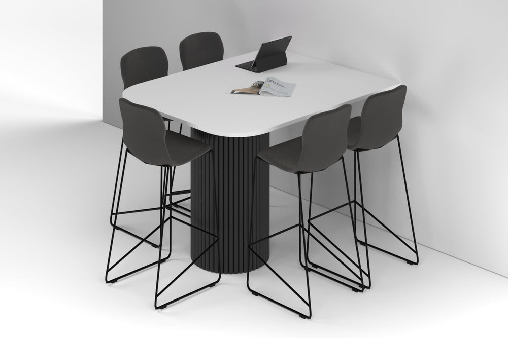 Baobab Circular Base Half Counter Rectangular Table - Large Rounded Corners [1500L x 1200W with Large Rounded Corners]-black leg white 