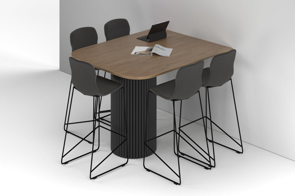 Baobab Circular Base Half Counter Rectangular Table - Large Rounded Corners [1500L x 1200W with Large Rounded Corners]-black leg salvage oak 