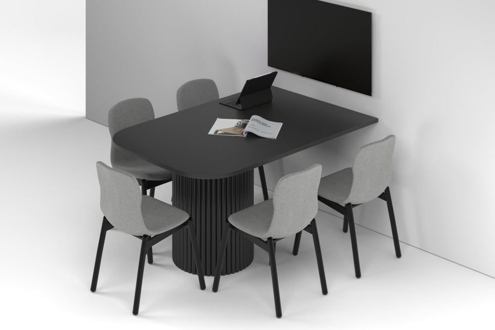 Baobab Circular Base Half Meeting Table - Large Rounded Corners [1500L x 1000W with Large Rounded Corners]-black leg black wood grain 