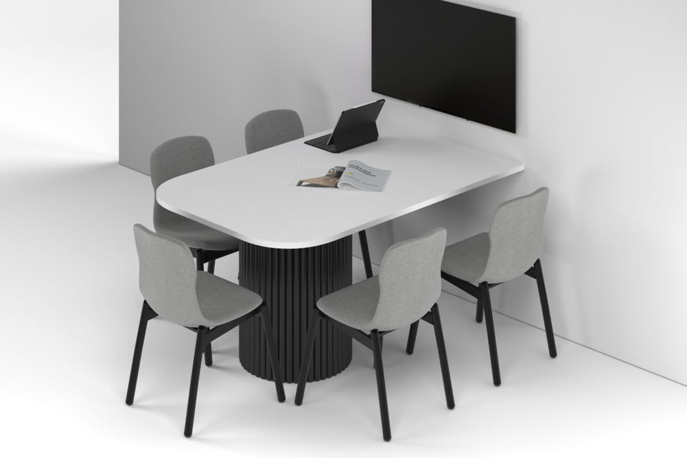 Baobab Circular Base Half Meeting Table - Large Rounded Corners [1500L x 1000W with Large Rounded Corners]-black leg white 