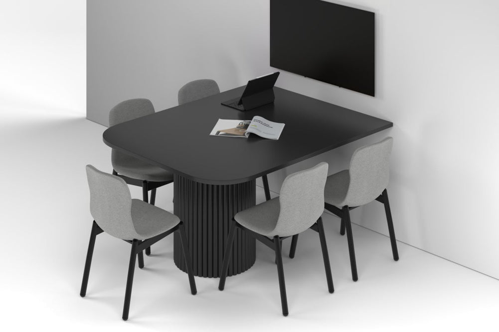 Baobab Circular Base Half Meeting Table - Large Rounded Corners [1500L x 1200W with Large Rounded Corners]-black leg black wood grain 
