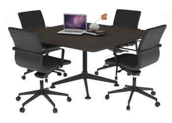 Boardroom Table Premium Indented Black Leg Blackjack [1100L x 1100W with Rounded Corners] Ooh La La dark oak 