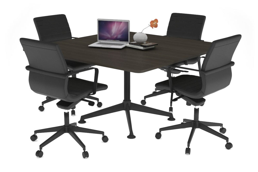 Boardroom Table Premium Indented Black Leg Blackjack [1100L x 1100W with Rounded Corners]-dark oak  