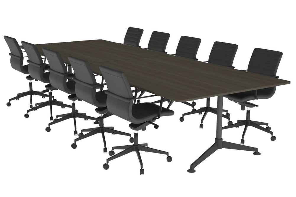 Boardroom Table Premium Indented Black Legs Blackjack [3200L x 1100W with Rounded Corners]-dark oak  