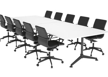Boardroom Table Premium Indented Black Legs Blackjack [3200L x 1100W with Rounded Corners] Ooh La La white 