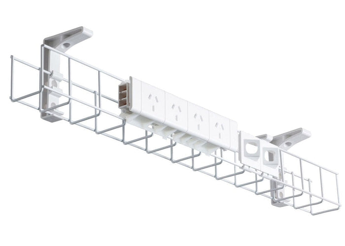 CMS Cable Management Basket Single Metal+Tray Includes 4 Power 2 Data [1250W x 105H] CMS white none none