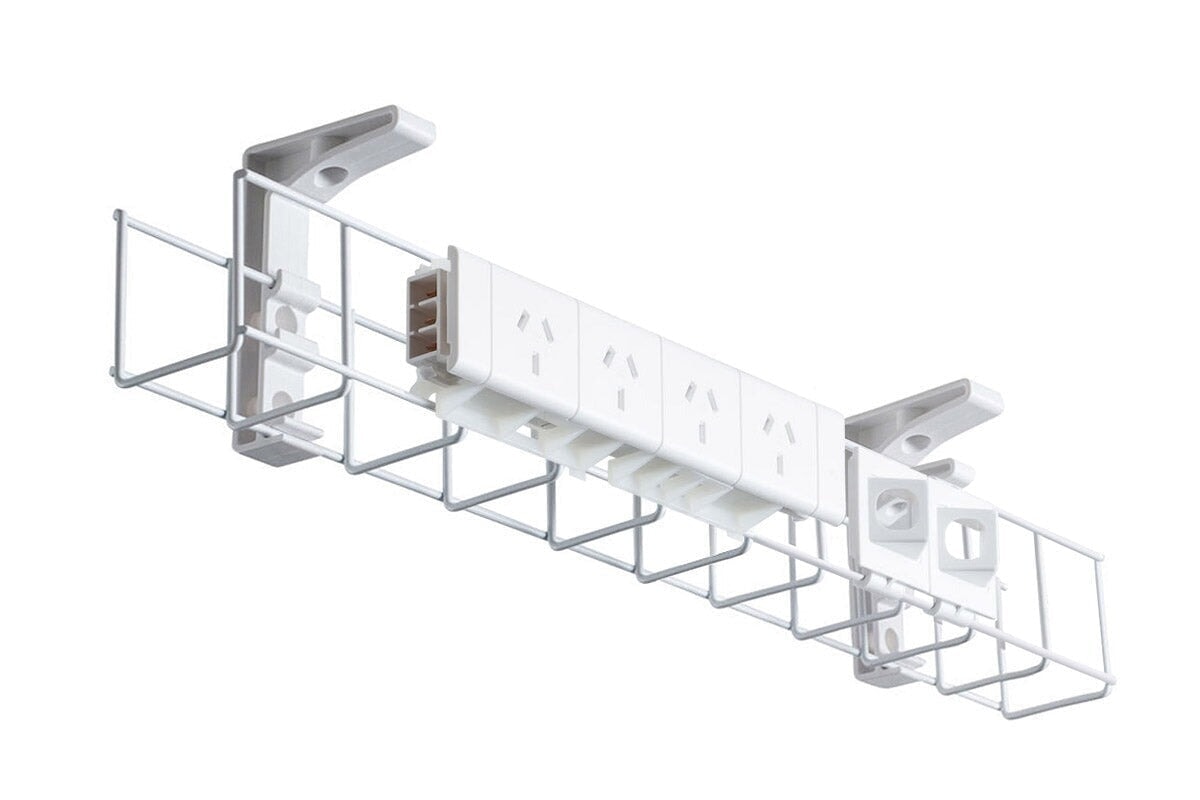 CMS Cable Management Basket Single Metal+Tray Includes 4 Power 2 Data [950W x 105H] CMS white none none