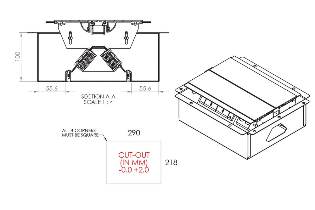 CMS Executive Box - In Desk Power [4 Power]-3000mm  