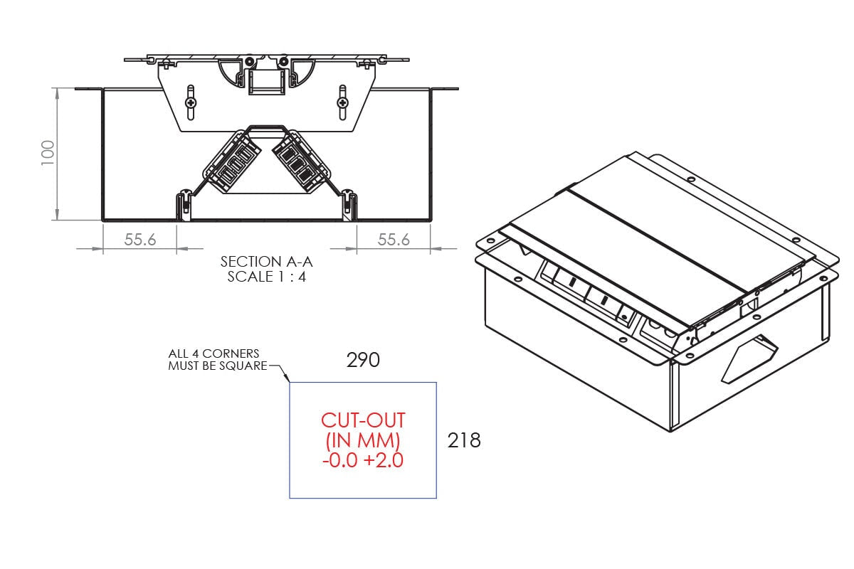 CMS Executive Box - In Desk Power [4 Power]-4 power/4 data/2 usb 3000mm 