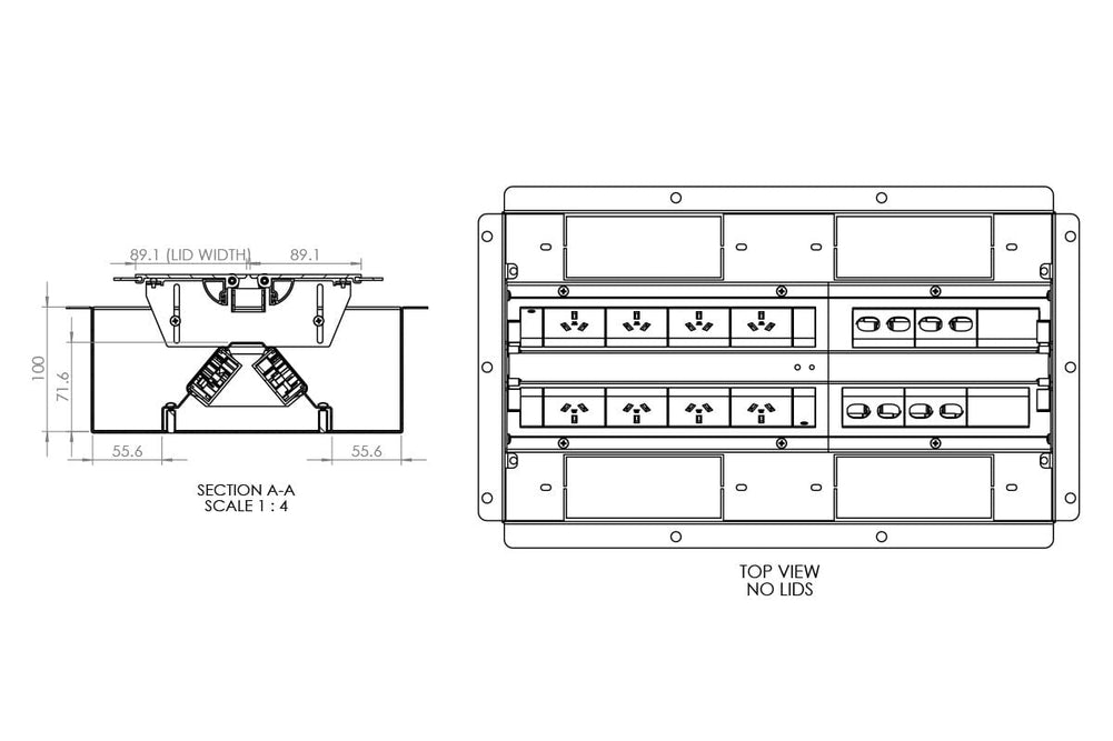 CMS Executive Box - In Desk Power (8 power/8 data/2 av) [8 Power]-3000mm  