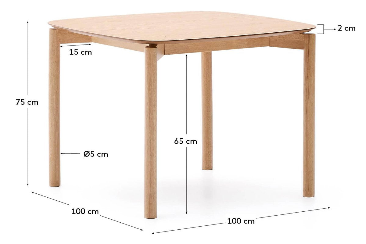Como Amara Dining Table - Rounded Corner [1000L x 1000W]-natural finish  