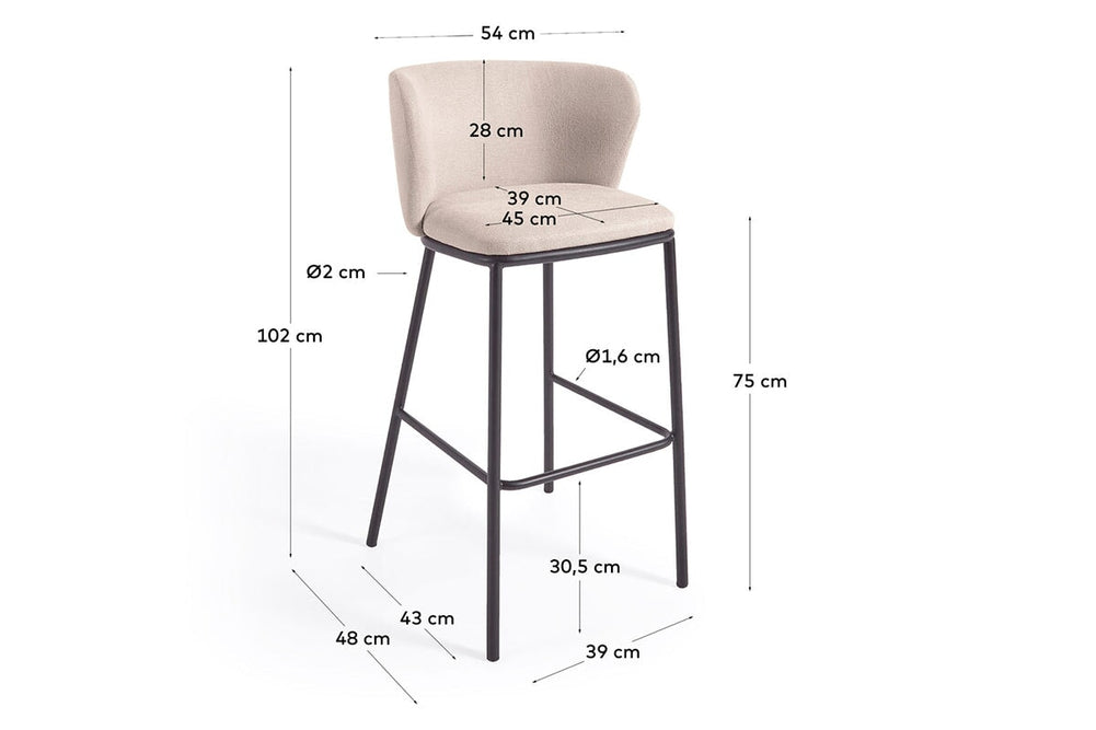 Como Cisel Stool Chenille Fabric - 750mm Seat Height [1020H x 540W]-1020H x 540W  