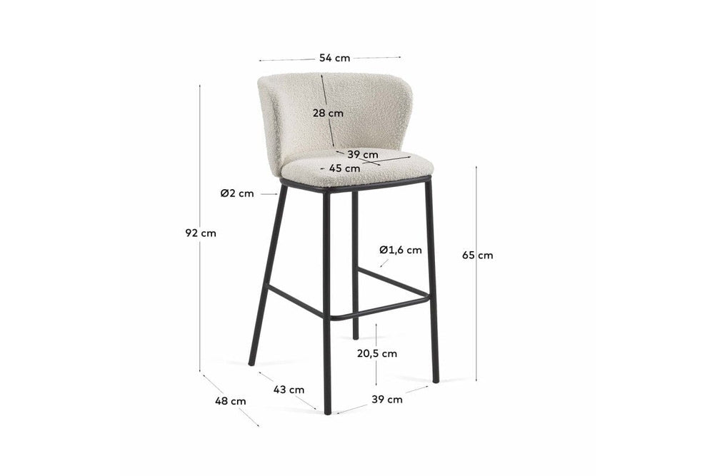 Como Cisel Stool Shearling Fabric - 650mm Seat Height [920H x 540W]-white  