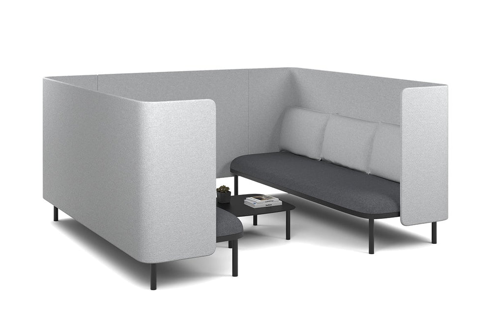 Cozy Two Triple Seater Pod Privacy Booth-light grey coffee square table 