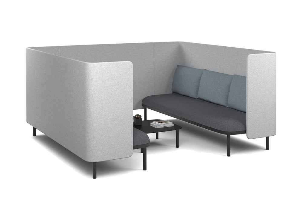 Cozy Two Triple Seater Pod Privacy Booth-light blue coffee square table 