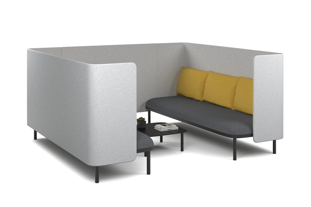 Cozy Two Triple Seater Pod Privacy Booth-yellow coffee square table 