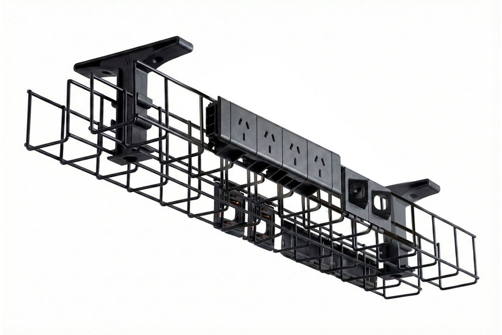 DPG Cable Management Basket Back to Back Metal+Tray Include 2 x 4 Power 4 Data [1250W x 105H]-black none none