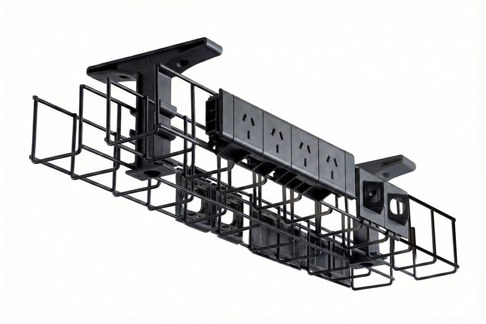 DPG Cable Management Basket Back to Back Metal+Tray Include 2 x 4 Power 4 Data [950W x 105H]-black none none
