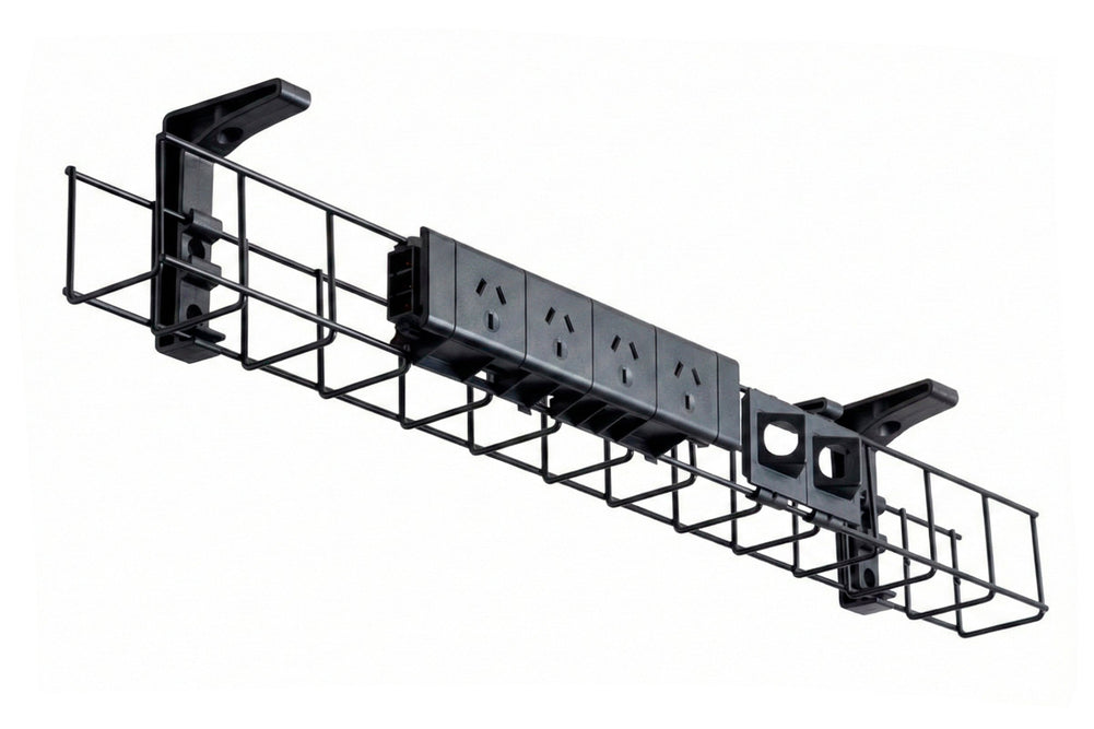DPG Cable Management White Basket Single Metal+Tray Include 4 Power 2 Data [1250W x 105H]-black none none