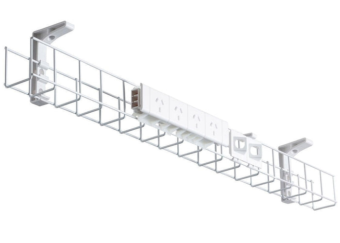 DPG Cable Management White Basket Single Metal+Tray Include 4 Power 2 Data [1550W x 105H] DPG white none none