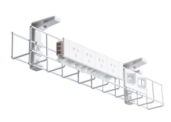 DPG Cable Management White Basket Single Metal+Tray Include 4 Power 2 Data [950W x 105H] DPG white none none