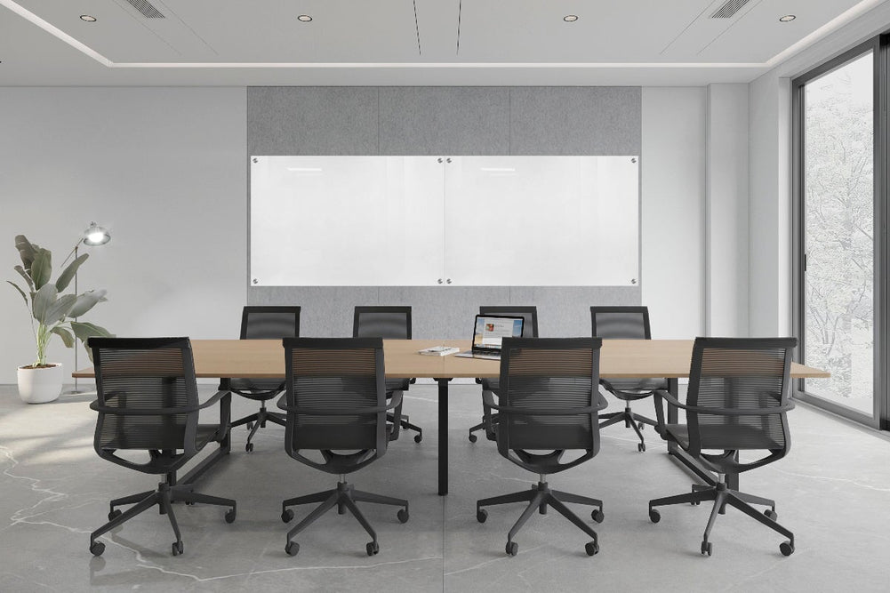 Acoustic Wall Cover with Integrated Glassboard [3600-3660W x 2800H]-light grey panel / 3600W x 1200H glassboard  