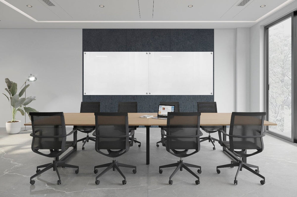 Acoustic Wall Cover with Integrated Glassboard [3600-3660W x 2800H]-dark grey panel / 3600W x 1200H glassboard  