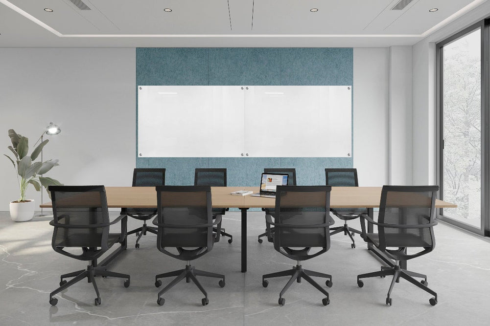 Acoustic Wall Cover with Integrated Glassboard [3600-3660W x 2800H]-blue panel / 3600W x 1200H glassboard  