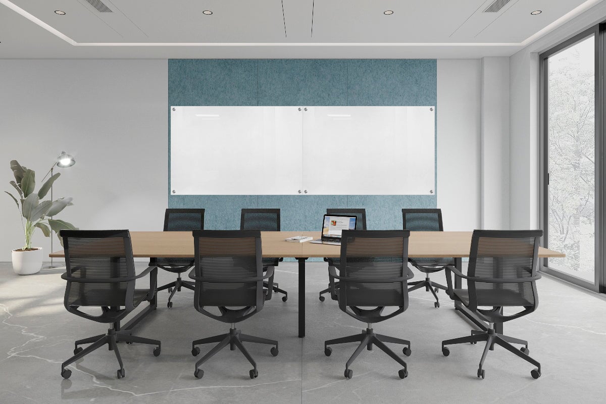 Echo Wall Cover with Integrated Glassboard [3600-3660W x 2800H] Jasonl blue panel / 3600W x 1200H glassboard 