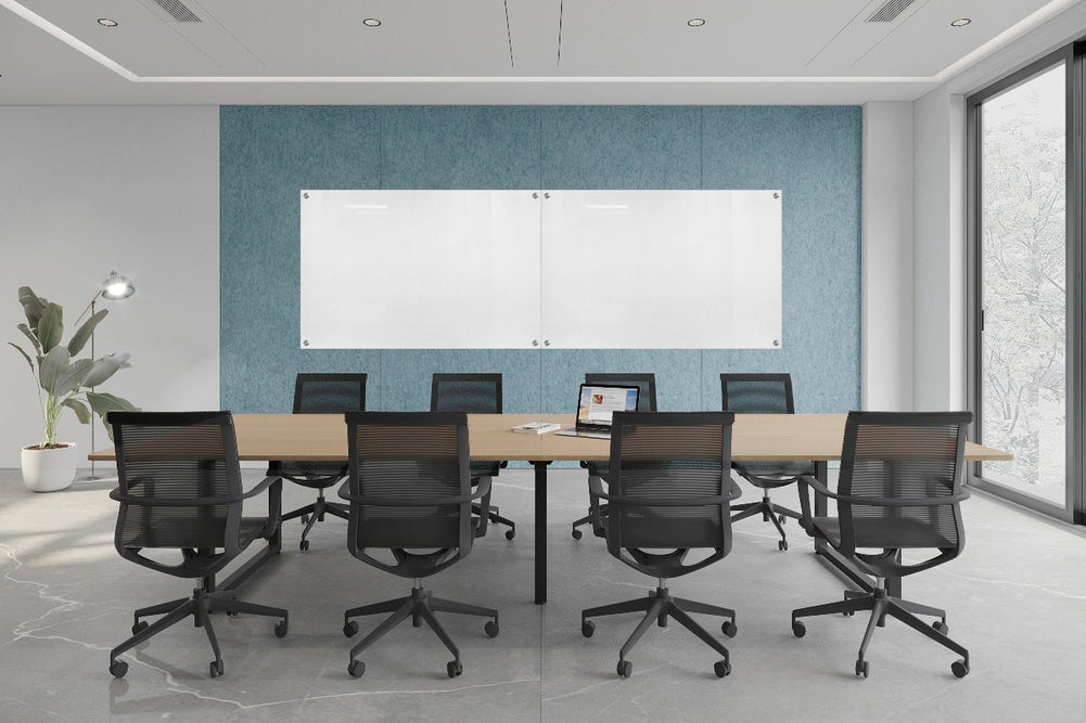 Acoustic Wall Cover with Integrated Glassboard [3700-4880W x 2800H]-blue panel / 3600W x 1200H glassboard  
