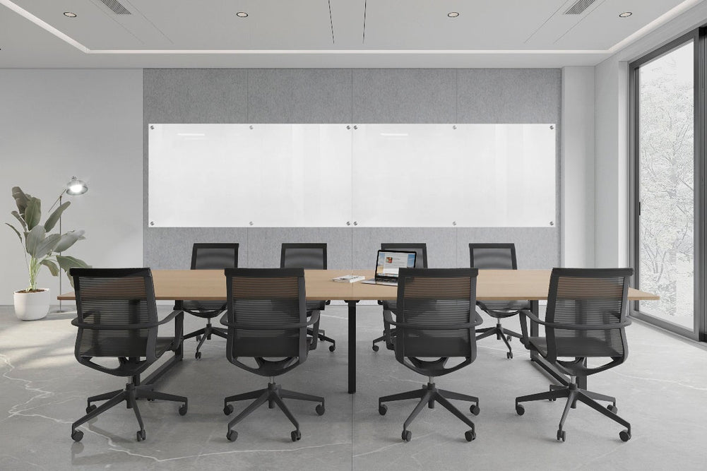 Acoustic Wall Cover with Integrated Glassboard [4800-4880W x 2800H]-light grey panel / 4800W x 1200H glassboard  