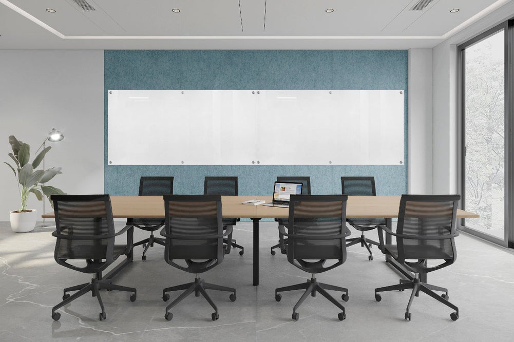 Acoustic Wall Cover with Integrated Glassboard [4800-4880W x 2800H]-blue panel / 4800W x 1200H glassboard  