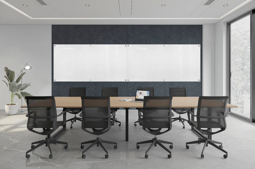 Acoustic Wall Cover with Integrated Glassboard [4800-4880W x 2800H]-dark grey panel / 4800W x 1200H glassboard  