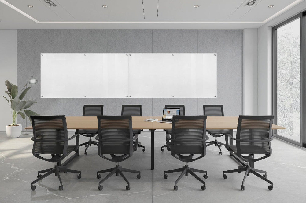 Acoustic Wall Cover with Integrated Glassboard [5000-6100W x 2800H]-light grey panel / 4800W x 1200H glassboard  