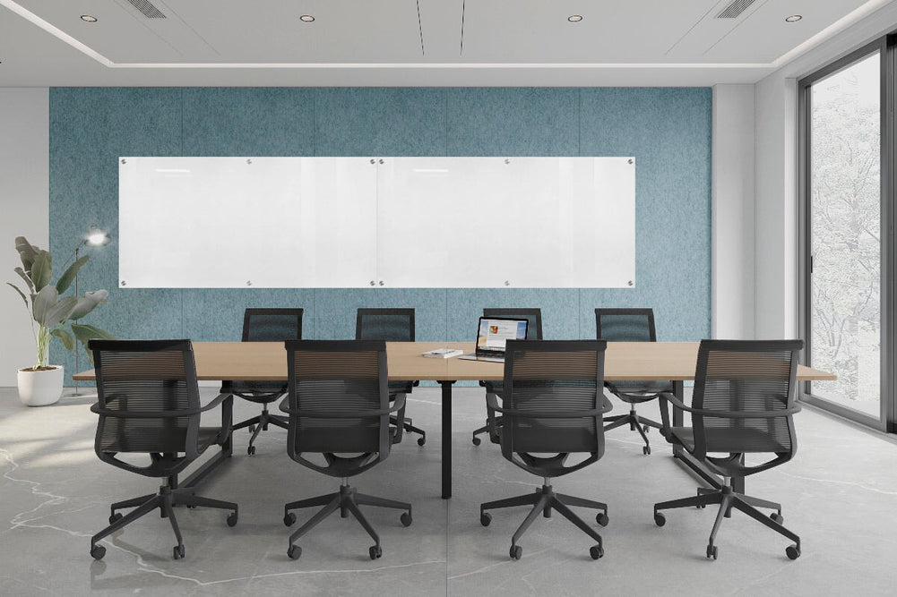 Acoustic Wall Cover with Integrated Glassboard [5000-6100W x 2800H]-blue panel / 4800W x 1200H glassboard  