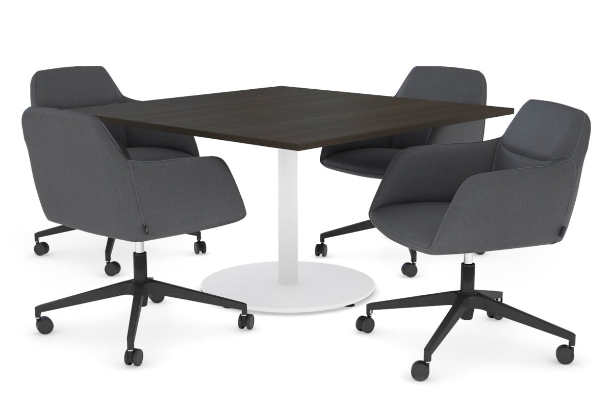 EZ Hospitality Sapphire Rectangle Boardroom Table 1200x1200 - Disc Base EZ Hospitality white base dark oak 